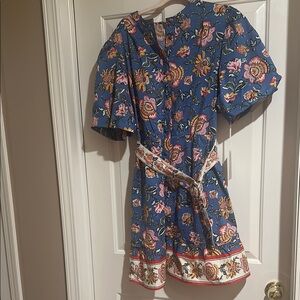 Floral Blue Dress with Belt